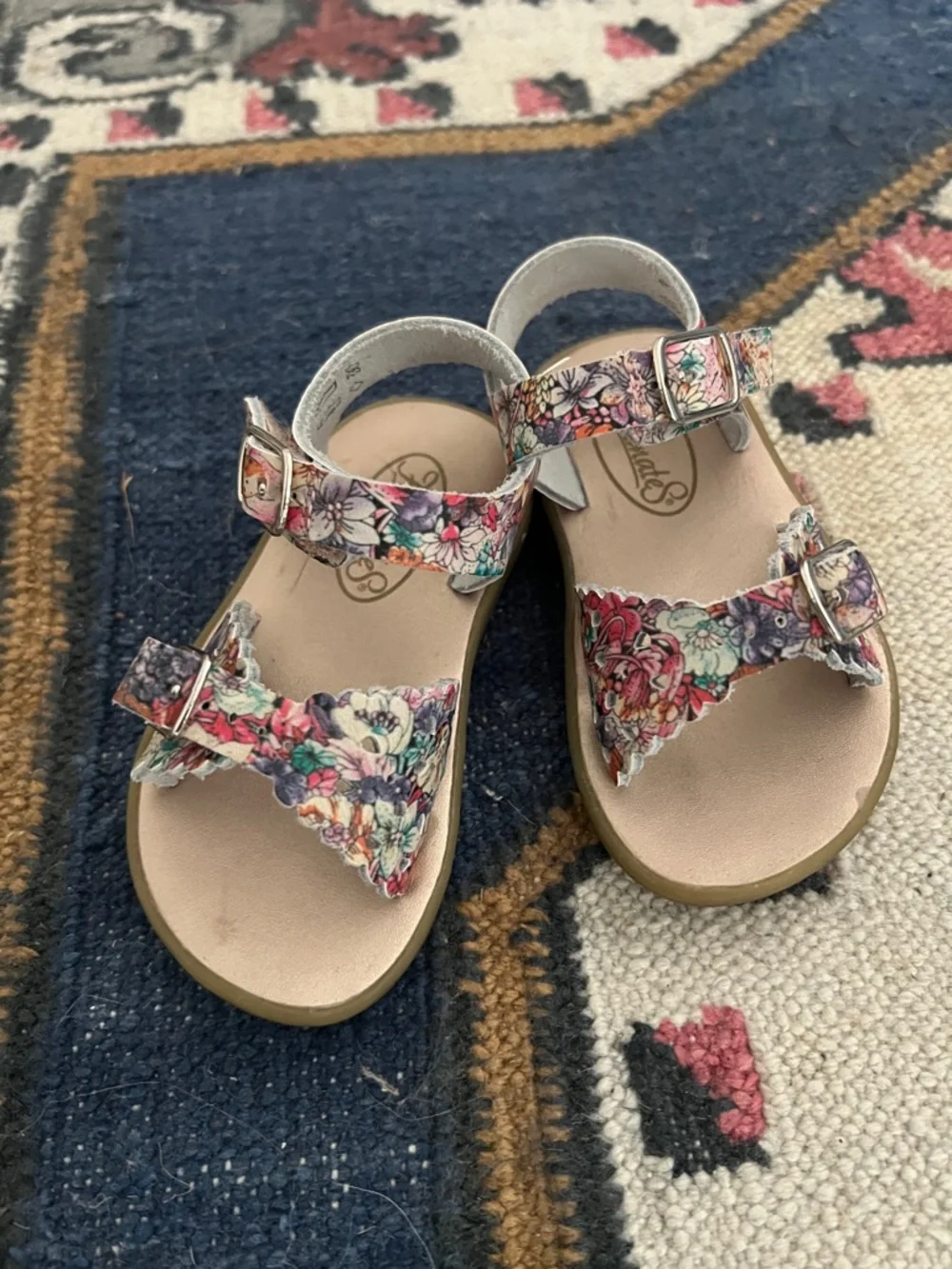 Footmates Ariel Floral Leather Sandals Toddler Size 5 Buckle Strap